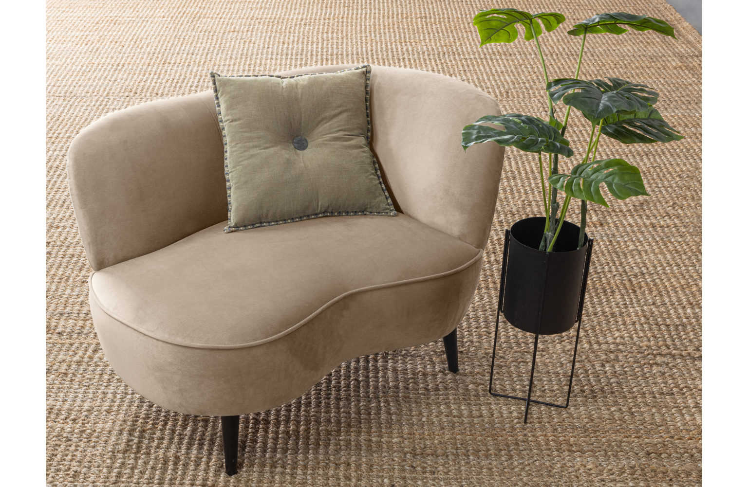 Sara Lounge Fauteuil Rechts Fluweel Khaki Woood L Wik