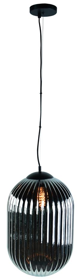 Glam--L hanglamp 1x E27 smoke ribbel glas dia 49cm  / zwart - ETH verlichting - 05-HL4574-3036
