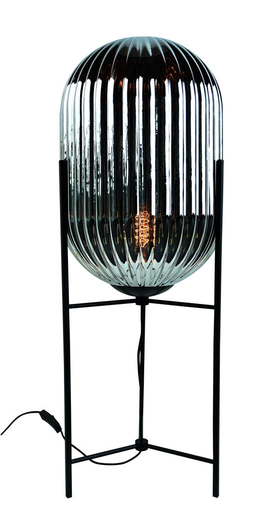 ETH Tafellamp Glamm L 30cm smoke glass ribbel / zwart