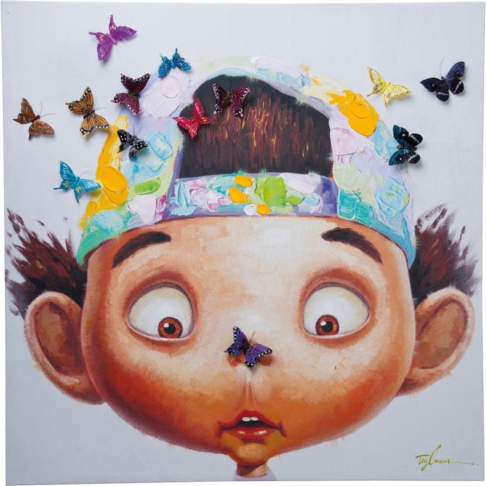 Wanddeco Touched Jongen Met Butterflys - 100x100cm