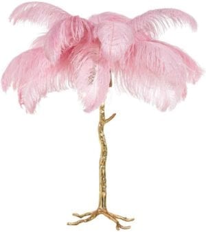 Tafellamp Upanova roze (Roze) - Richmond Interiors - Tafellamp Upanova is een toffe, gouden palmboom met roze veren en geeft ook nog eens licht!