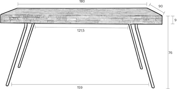 Tafel Suri 180X90 Natural Zuiver Eettafel ZVR2100103