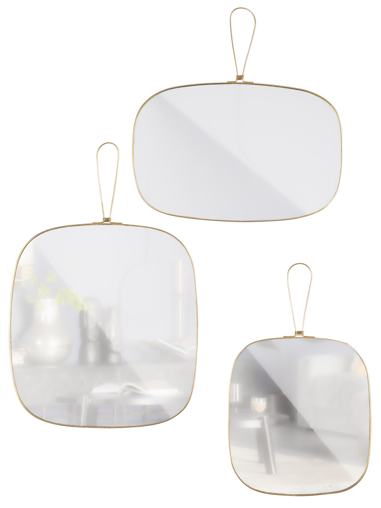 BePureHome Glass Spiegels - Metaal - Antique Brass - Set van 3