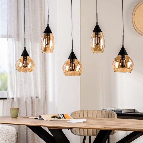 Pronto Wonen Hanglamp Lungo glas amber zwart Zwart Lamp