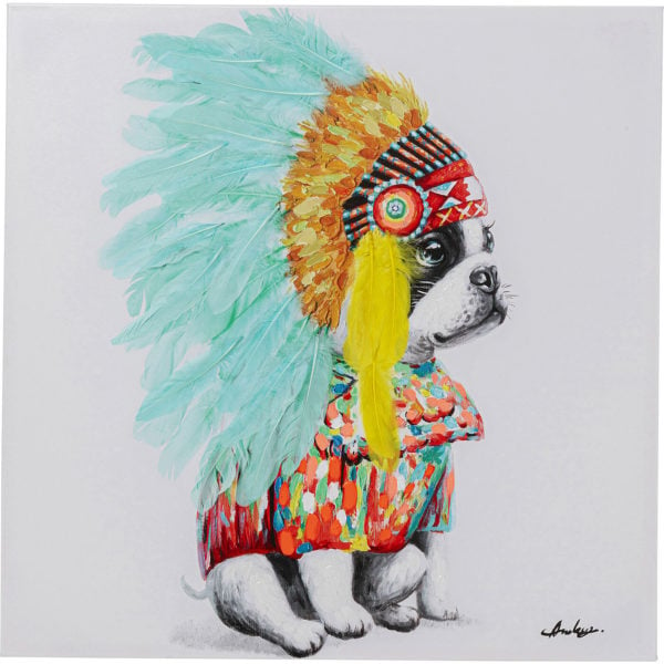 Schilderij Canvas Headdress Dog 80x80cm Kare Design Schilderij 53160