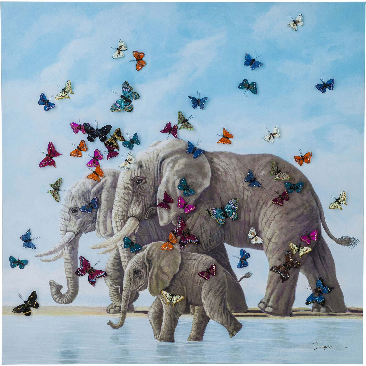 Wanddeco Touched Elefants Butterflys - 120x120cm