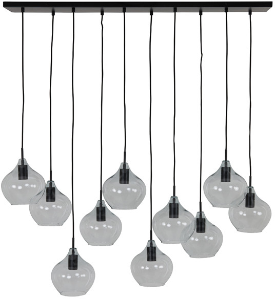 Light & Living Rakel Hanglamp - Mat Zwart/Helder - 10L - 124x35x60cm