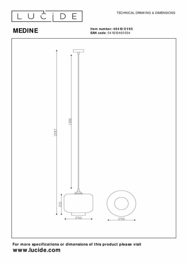 Medine - Hanglamp - Ø25 cm - 1xe27 - Fumé Lucide Hanglamp 46413/01/65