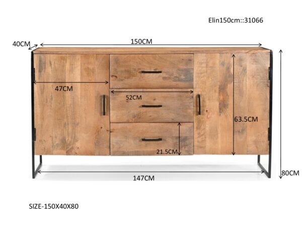 Livingfurn Dressoir Elin 150cm Bruin|Naturel Dressoir