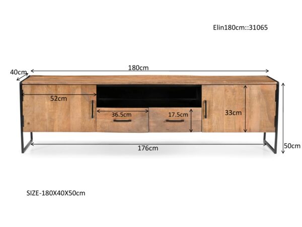 Livingfurn Tv-dressoir Elin 180cm Bruin|Naturel Tv-meubel|Tv-dressoir