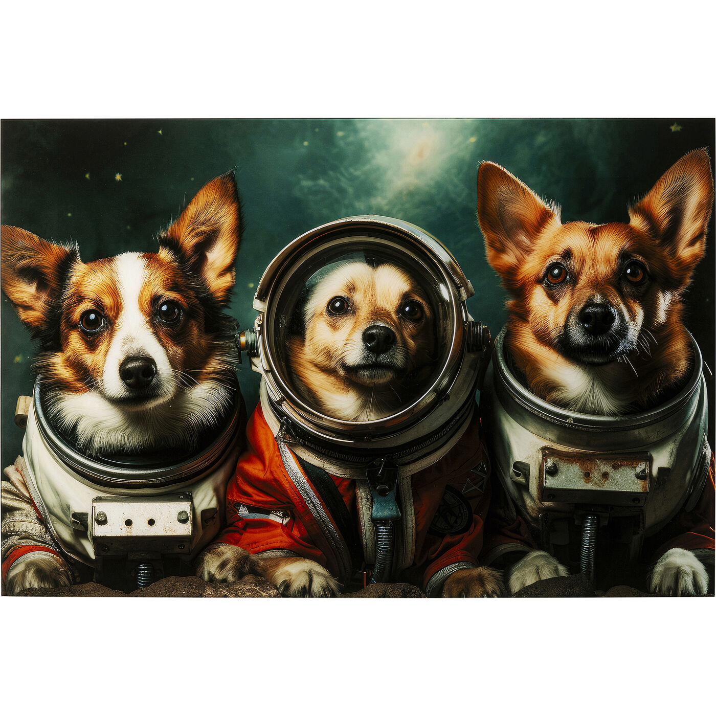 Schilderij Glas Astronauts Dogs - 120x80cm