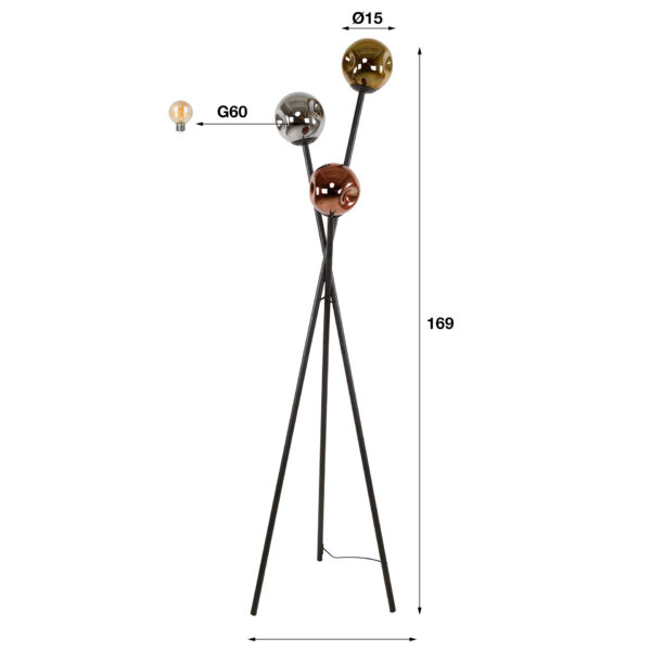 Vloerlamp 3L Molecule Mix Glass - Artic Zwart Bullcraft Vloerlamp 7776/77