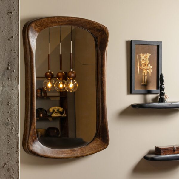 BePureHome Glittering spiegel met houten frame walnoot Bruin Spiegel