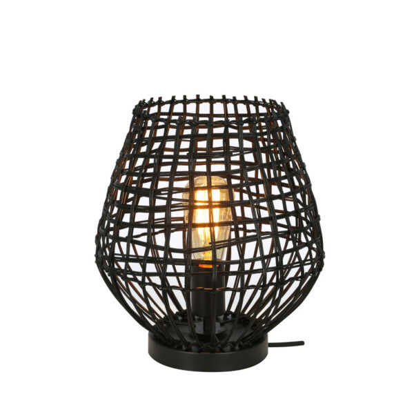 Pronto Wonen Tafellamp Scarperio rond 29 cm rotan zwart Zwart Verlichting