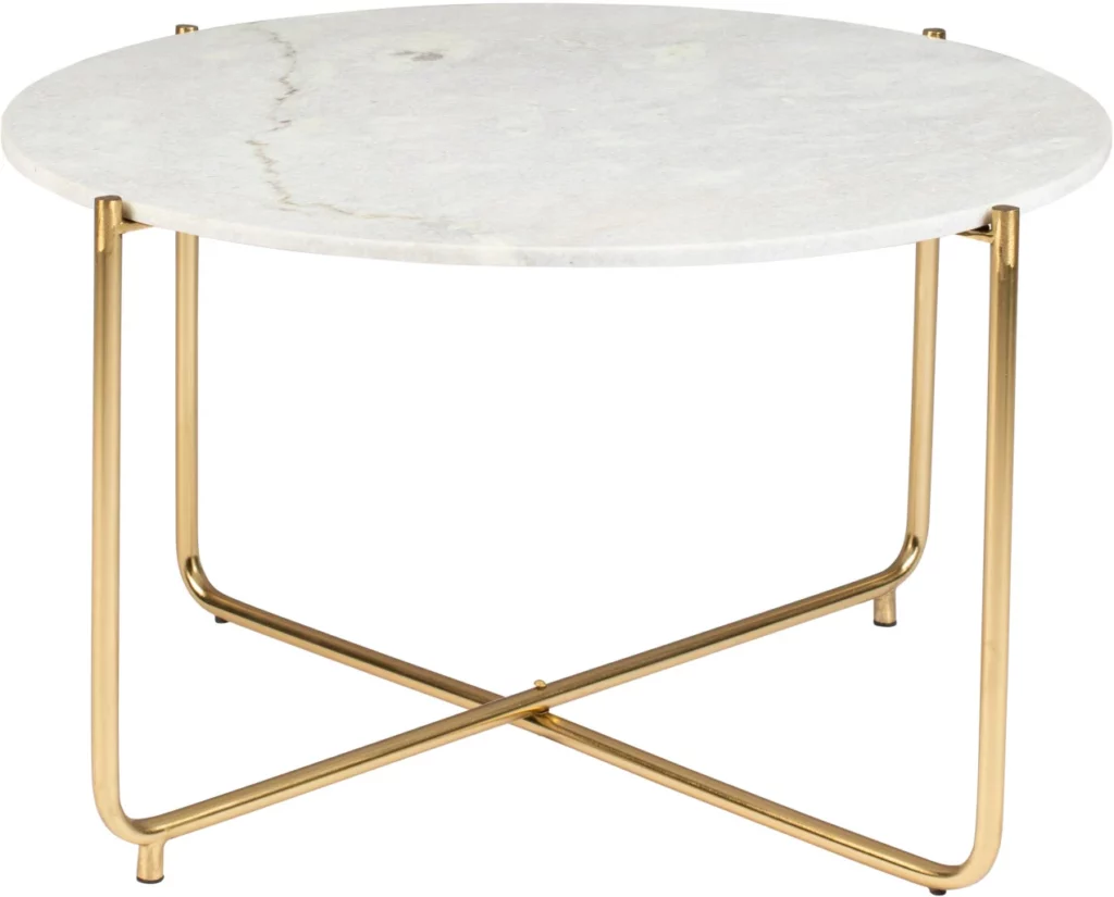 Moderne, marmeren salontafel met een combinatie van glas en metaal.