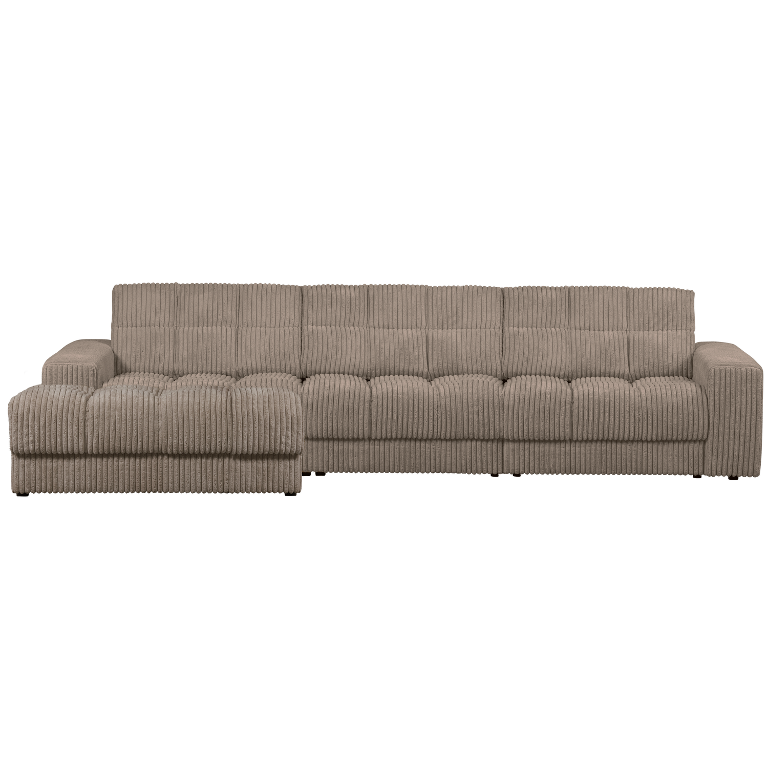WOOOD Second date chaise longue links grove ribstof mud Bruin|Taupe Bank