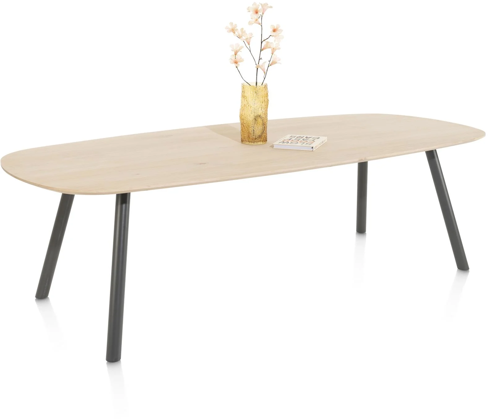 Xooon Niora eetkamertafel 210 x 110 cm - deens ovaal - metalen poot - graphite naturel Eettafel