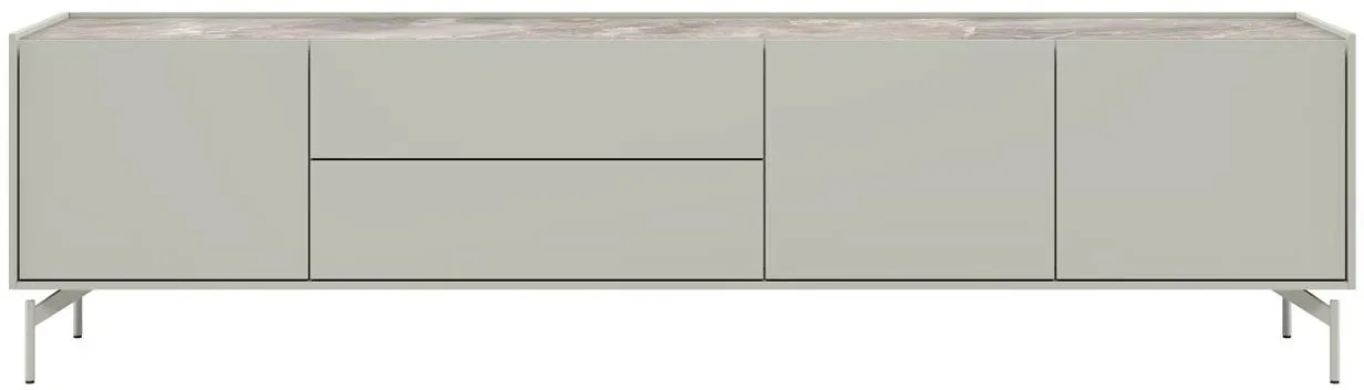 Xooon Noon lowboard 210 cm - 3-deuren + 2-laden - bovenblad in HPL light grey Grijs Kast