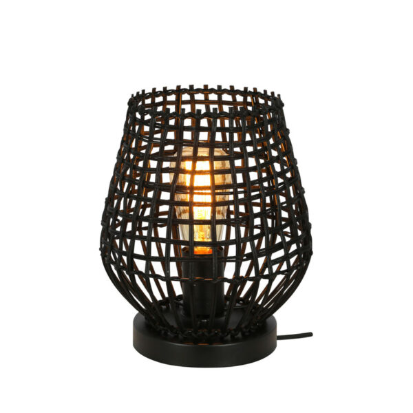 Pronto Wonen Tafellamp Scarperio rond 22 cm rotan zwart Zwart Verlichting