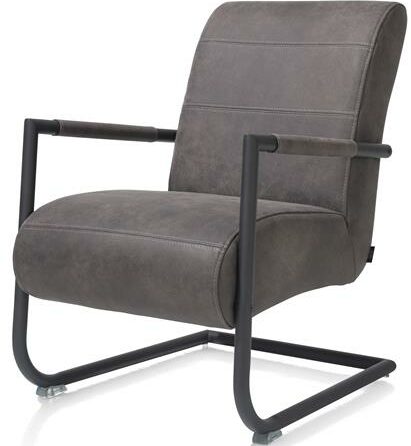 Henders & Hazel Angelica bijzetfauteuil + zwart frame (ROB) - Cuba leder - lava Bruin|Grijs|Antraciet Fauteuil