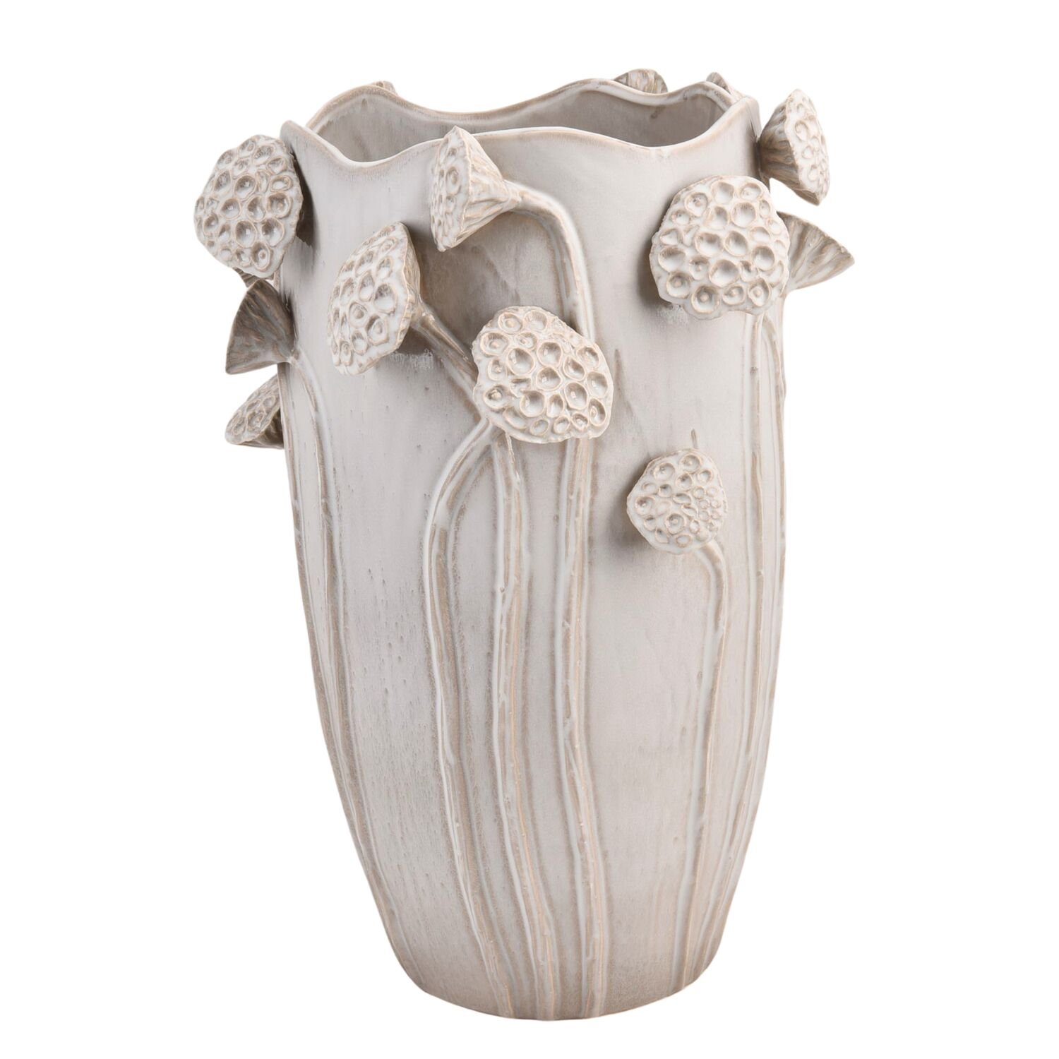 INHOUSE Vaas Stoneware Lotus wit Grijs|Taupe Vaas