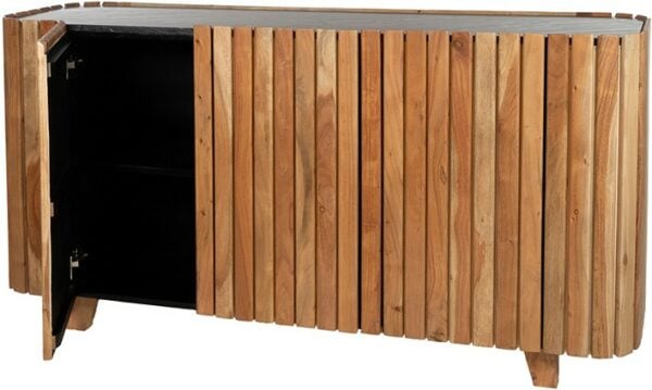 Dressoir Marmer Black Met 3 Deuren, Acacia Natural - Zanzibar Collection Nijwie Dressoir ZAN.DR.0005