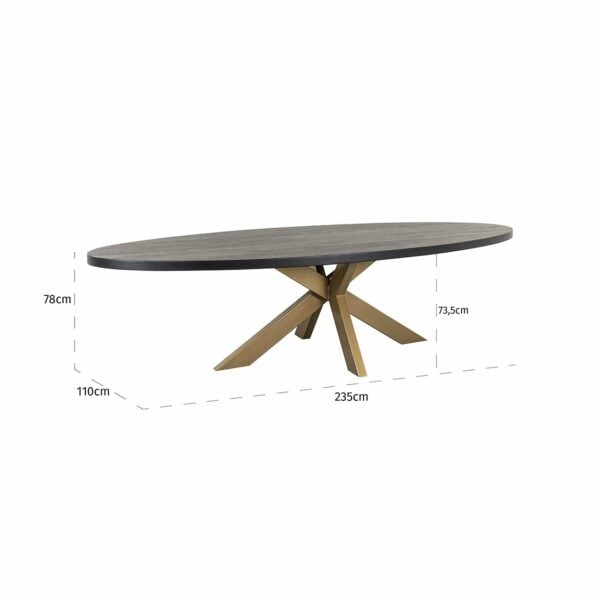 Richmond Interiors Eettafel Watson 235 incl. spinpoot goud Zwart Eettafel