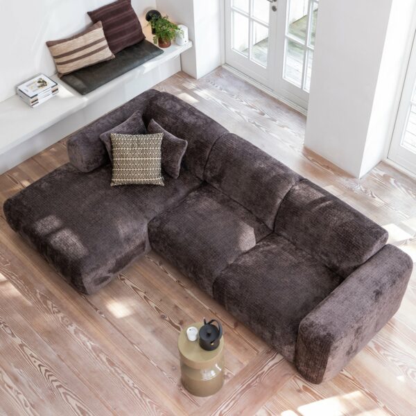 WOOOD Cloud chaise longue links geweven chenille warm bruin Bruin Bank