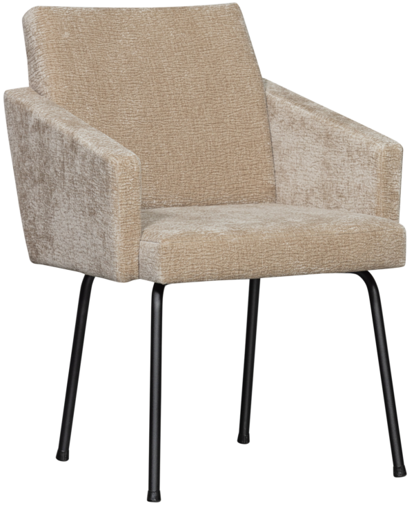 WOOOD Mount eetkamerstoel met armleuning 3d chenille zand Beige|Bruin Eetkamerstoel