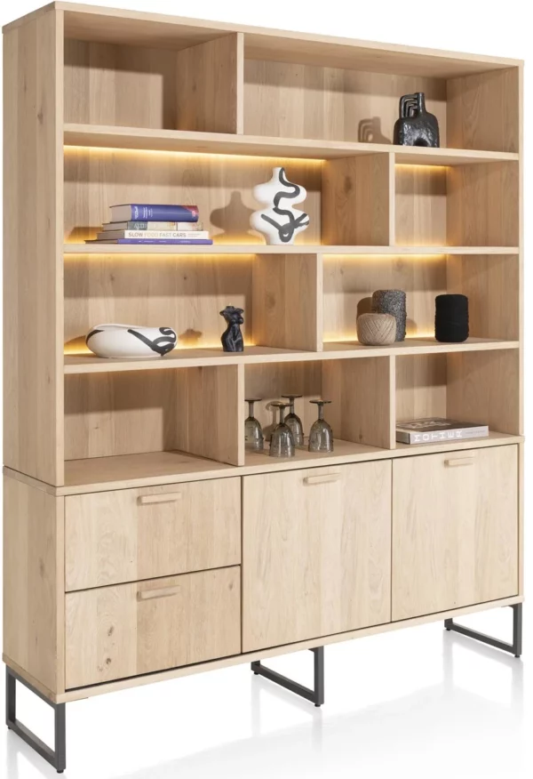 Henders & Hazel Castello buffet 181 cm - 2-deuren + 2-laden + 9-niches (+ LED) Naturel Kast