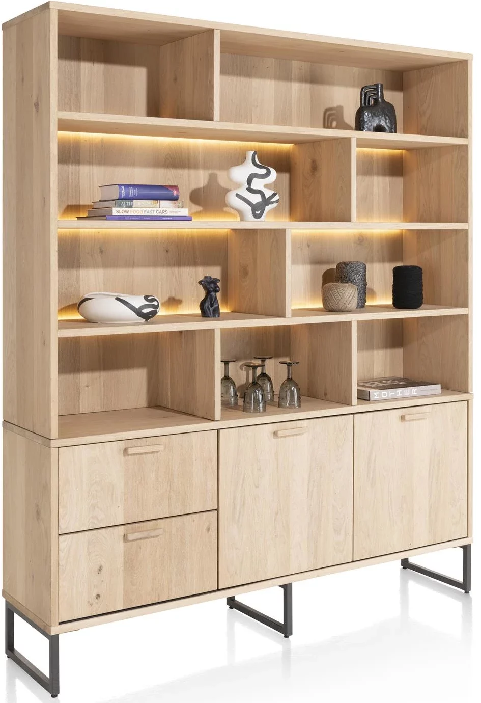 Henders & Hazel Castello buffet 181 cm - 2-deuren + 2-laden + 9-niches (+ LED) Naturel Kast