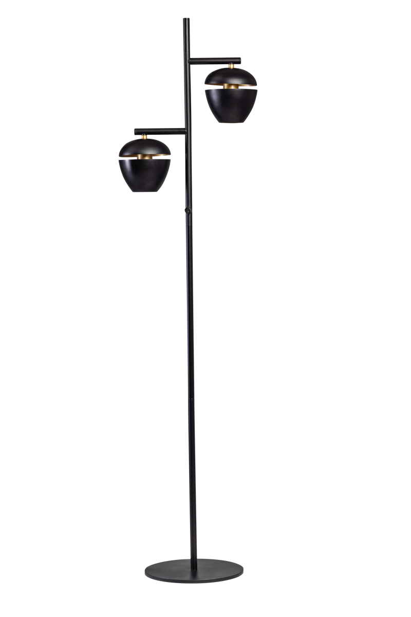 ETH Claire Vloerlamp 2xE27 Zwart+goud Aan Uit Op Stang H165cm 2xkap 15cm ETH verlichting Vloerlamp 05-VL8124-30