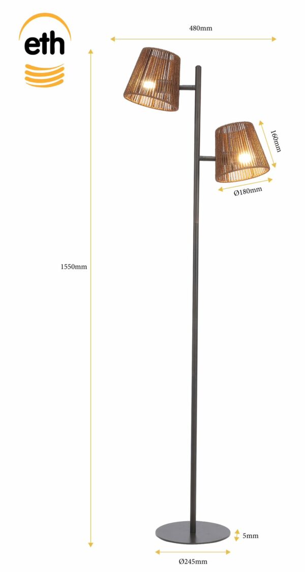 ETH Daan Vloerlamp 2xE27 Anodic Brown ETH verlichting Vloerlamp 05-VL8009-02