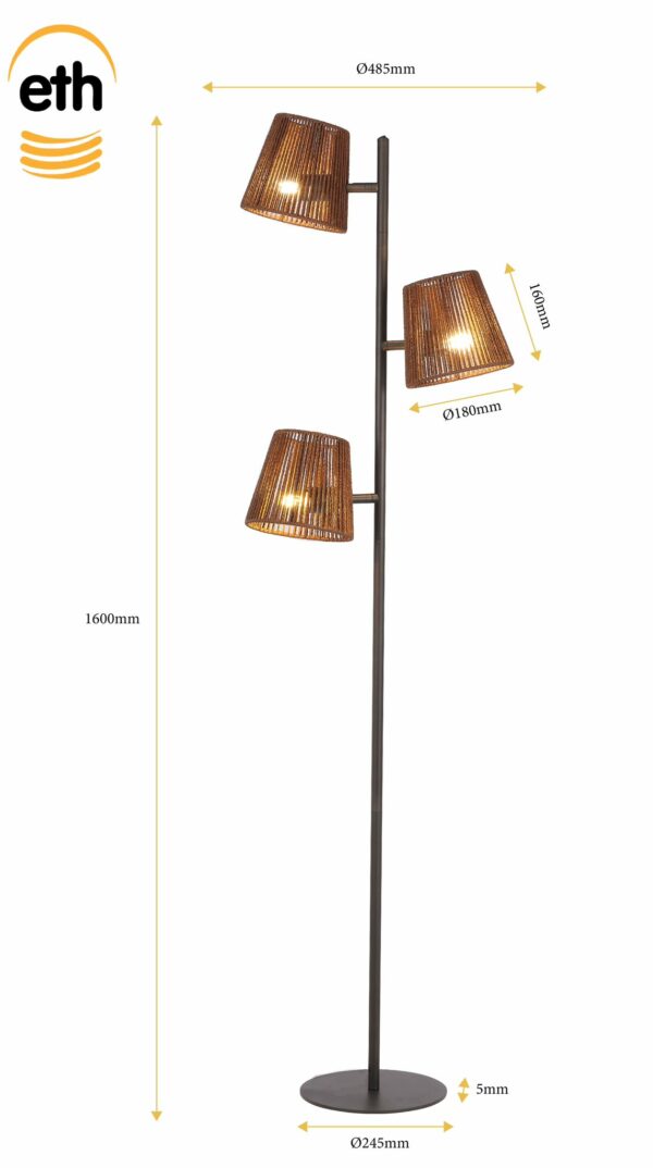 ETH Daan Vloerlamp 3xE27 Anodic Brown ETH verlichting Vloerlamp 05-VL8010-02