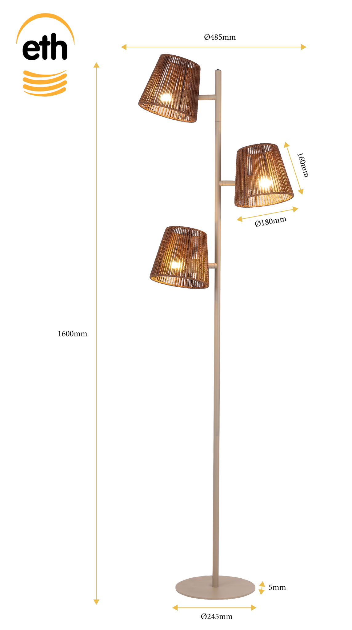 ETH Daan Vloerlamp 3xE27 Zand ETH verlichting Vloerlamp 05-VL8010-59