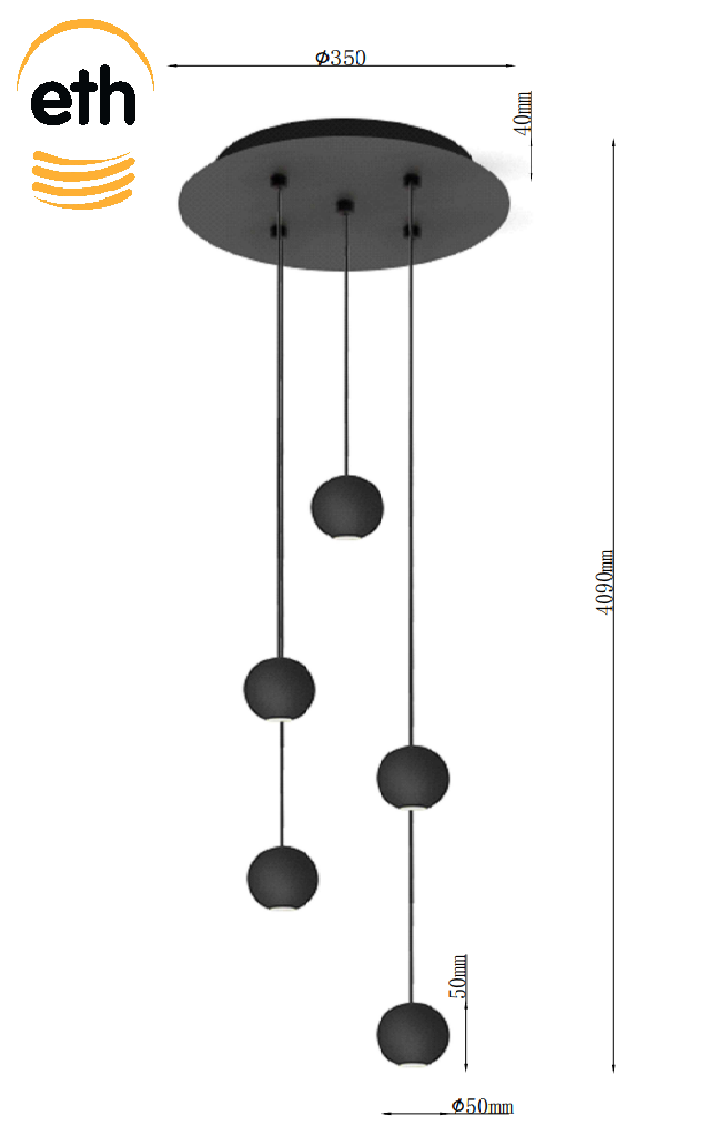 ETH Grace Hanglamp round 5x4w | 400cm kabel| 1800LM