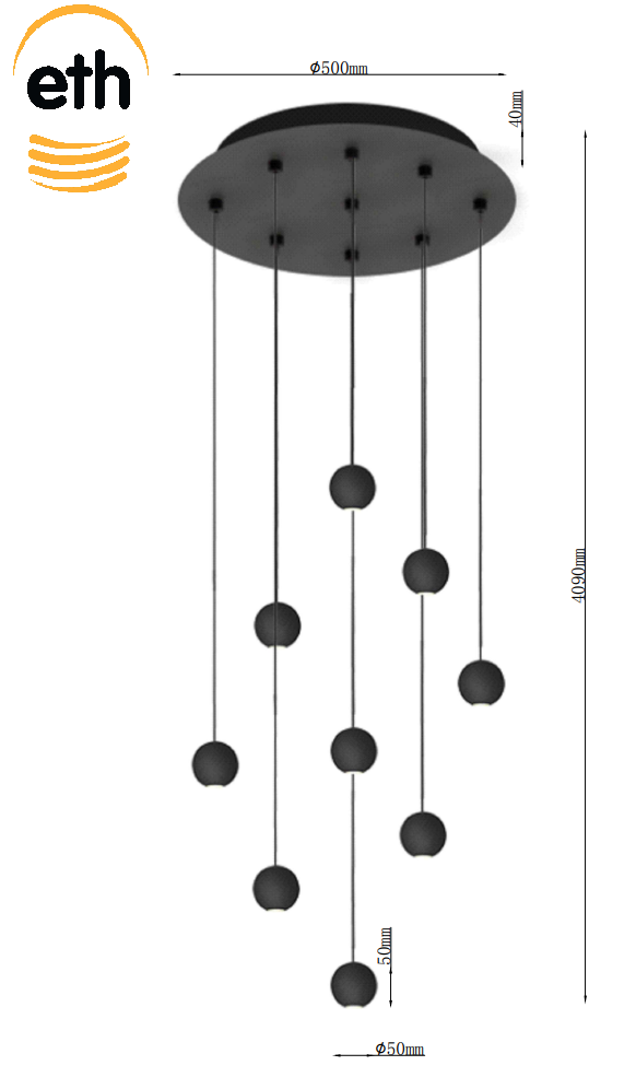 ETH Grace Hanglamp round 9x4W | 400cm kabel | 3240LM