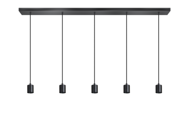 ETH Origin Hanglamp Balk 5x E27 1200x100x25mm 200cm Kabel Zwart Zonder Glas ETH verlichting Hanglamp 05-HL4297-30