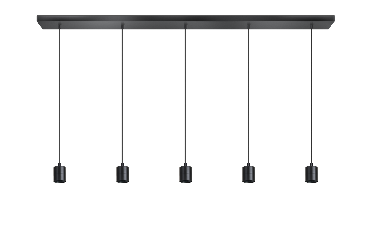 ETH Origin hanglamp balk 5x E27 1200x100x25mm 200cm kabel zwart zonder glas