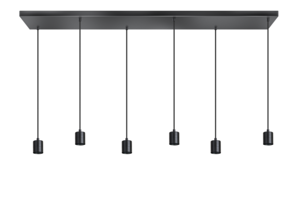 ETH Origin Hanglamp Balk 6x E27 1300x250x25mm 200cm Kabel Zwart Zonder Glas ETH verlichting Hanglamp 05-HL4298-30