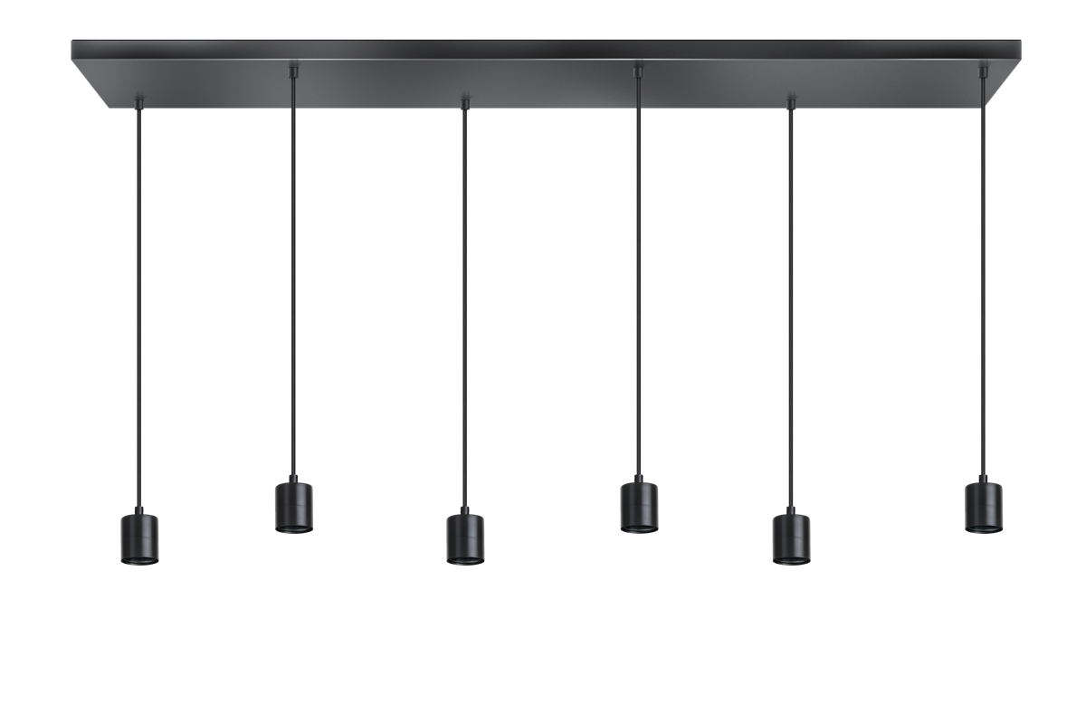 ETH Origin hanglamp balk 6x E27 1300x250x25mm 200cm kabel zwart zonder glas