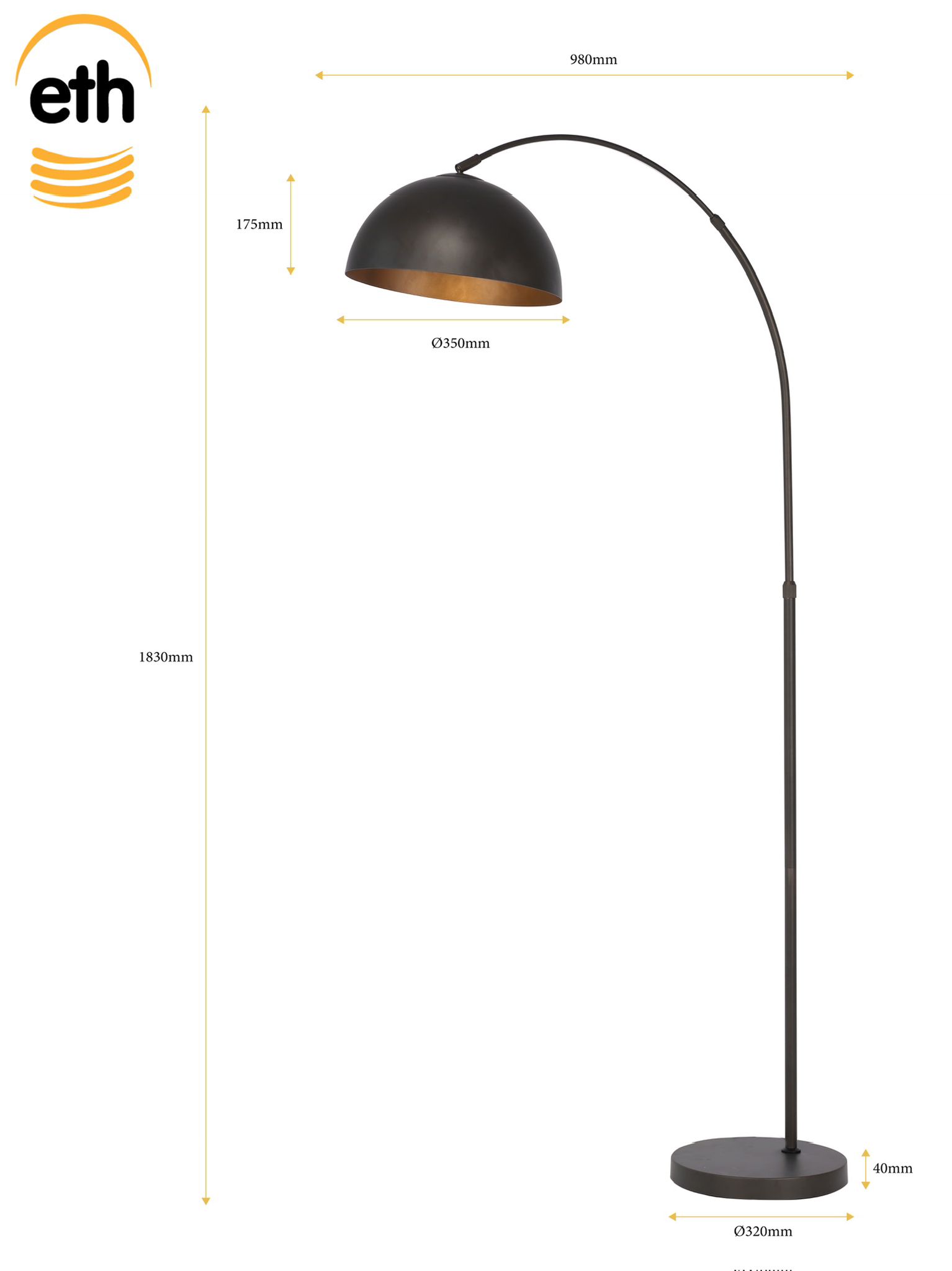 ETH Thijs Vloerlamp Boog 1xE27 Anodic Brown 2 Cartons ETH verlichting Vloerlamp 05-VL8011-02