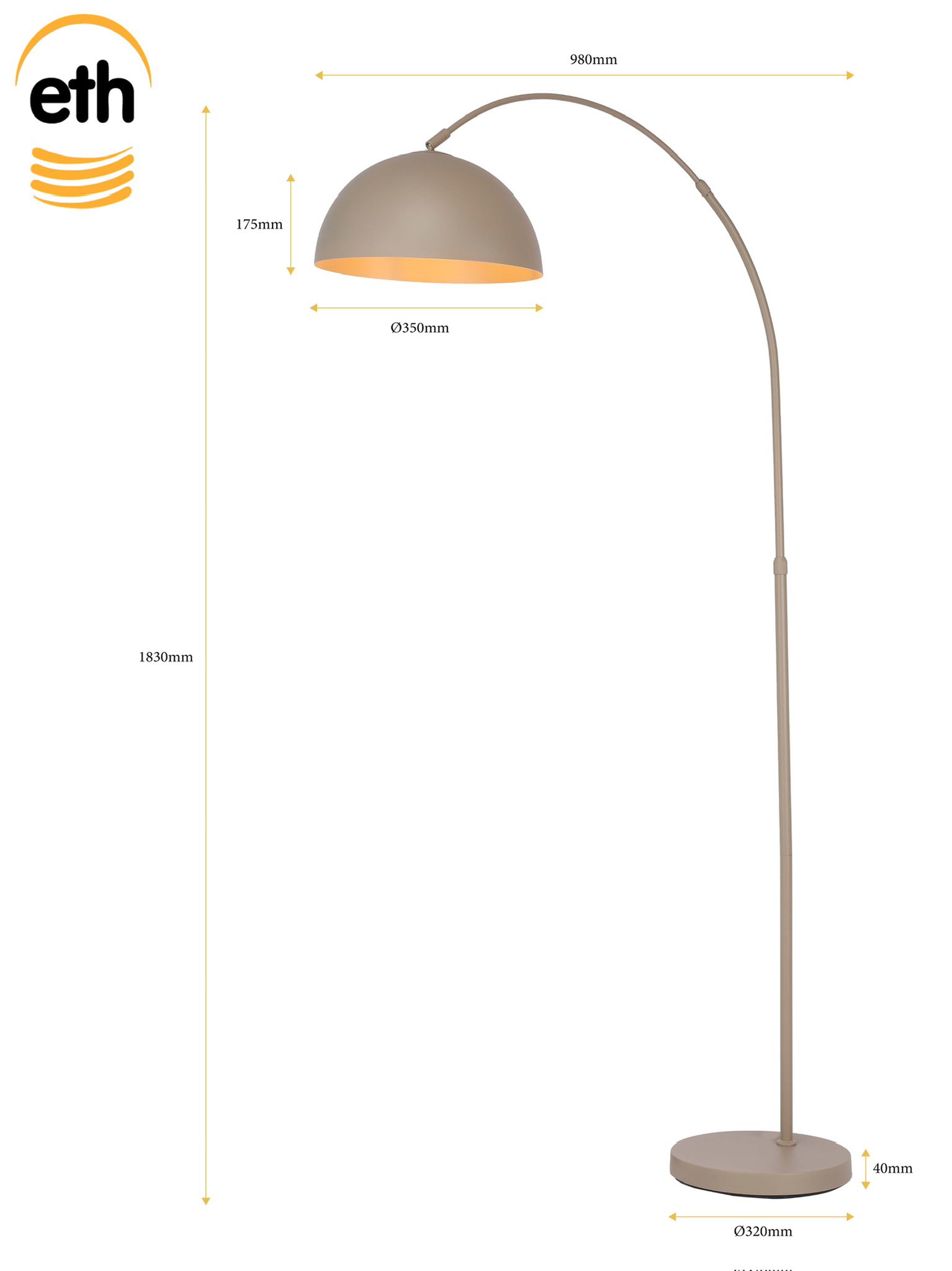 ETH Thijs Vloerlamp Boog 1xE27 Zand 2 Cartons ETH verlichting Vloerlamp 05-VL8011-59