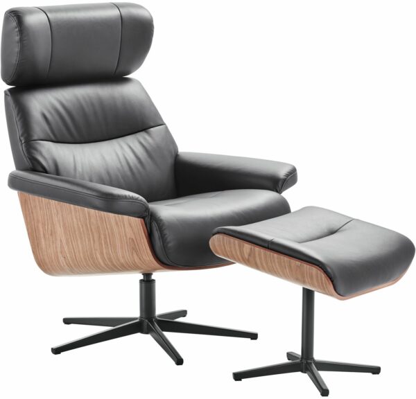 INHOUSE Relaxfauteuil Muria met hocker zwart Zwart Fauteuil