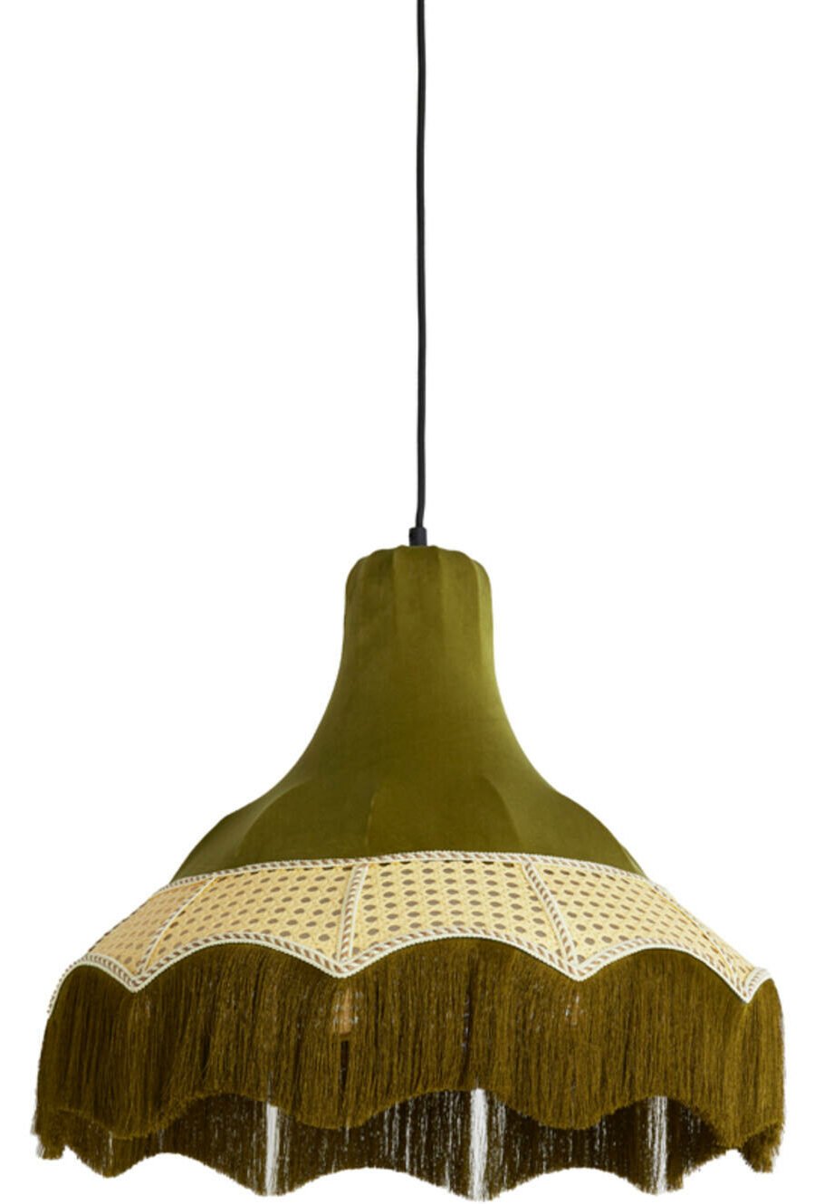 Hanglamp Mizia - Velvet Groen+webbing Naturel Light & Living Hanglamp 2986076