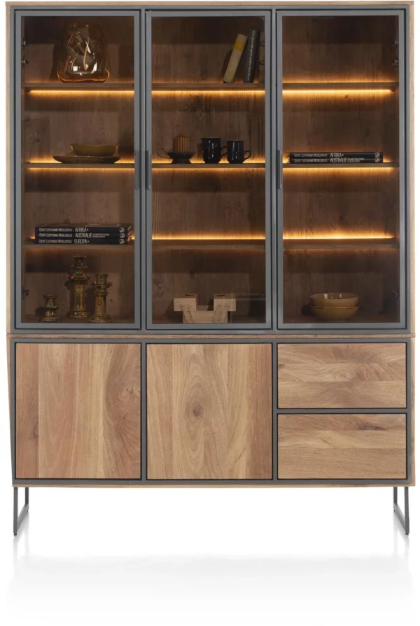 Henders & Hazel Trapani buffet 160 cm - 3-glasdeuren + 2-deuren + 2-laden (+ LED) Kast