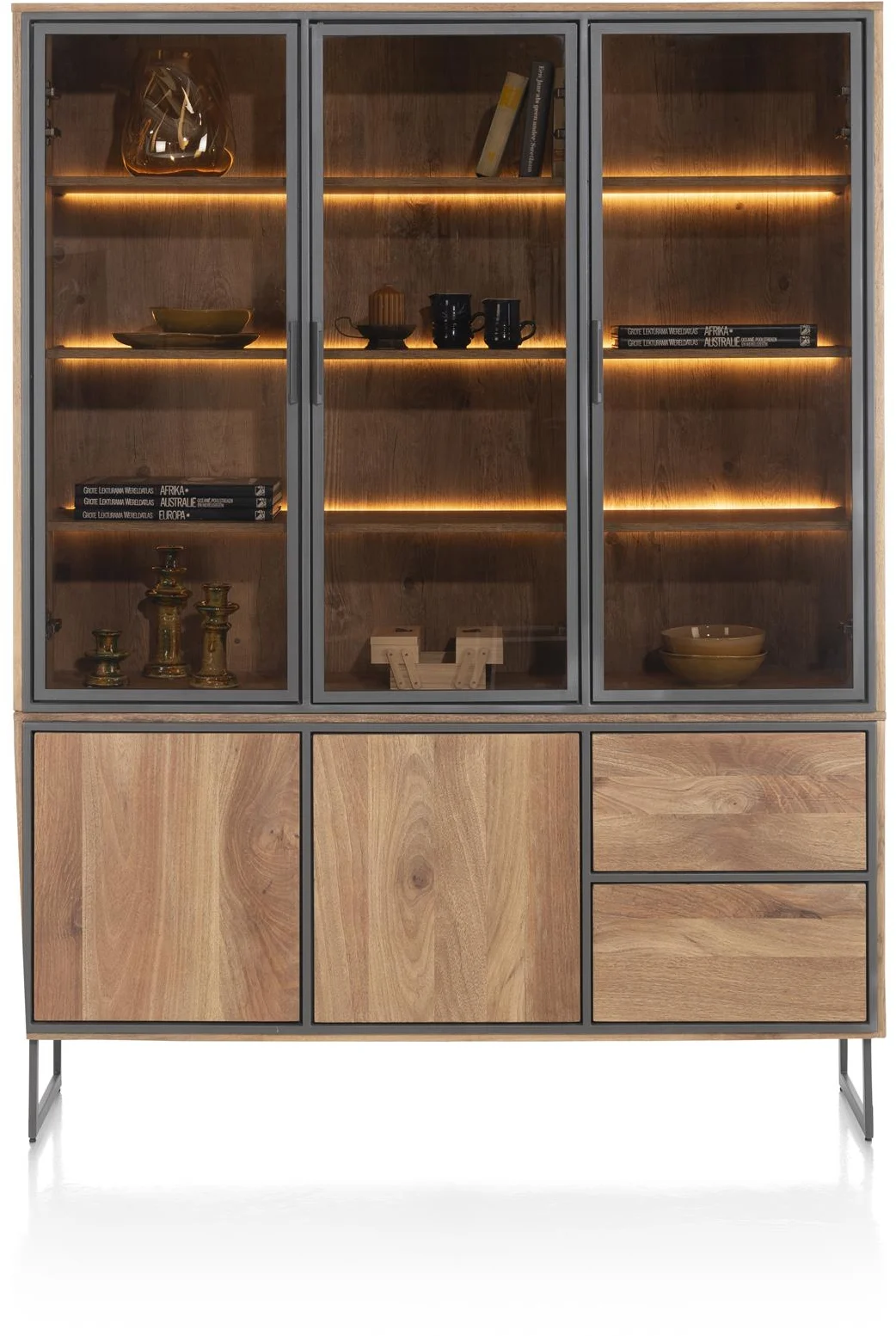 Trapani buffet 160 cm - 3-glasdeuren + 2-deuren + 2-laden (+ LED)