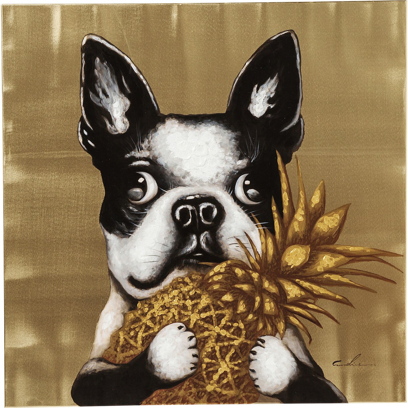 Schilderij Canvas Dog With Pineapple 80x80cm Kare Design Schilderij 60442