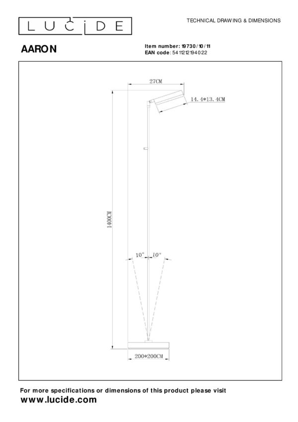 AARON Leeslamp LED Dimb. 1x12W 2700K/4000K - Chroom Lucide Vloerlmp 19730/10/11