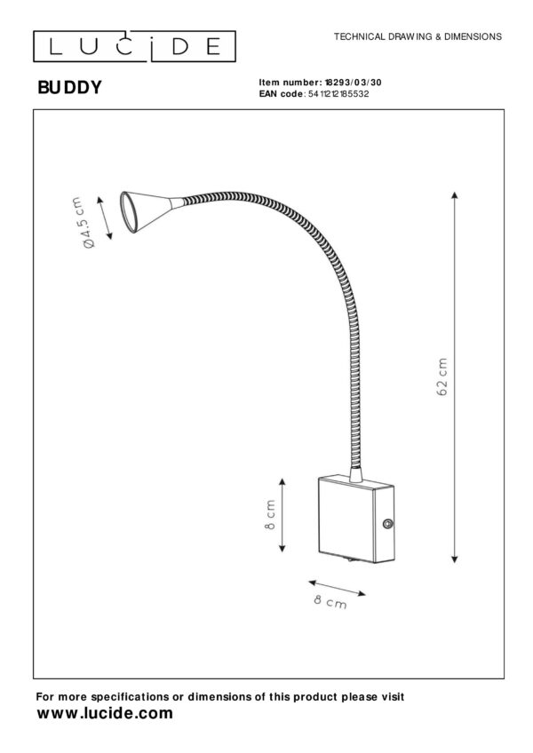 BUDDY Bedlamp / Wandlamp LED 1x4W 4000K - Zwart Lucide Tafellamp 18293/03/30